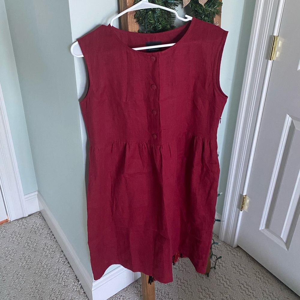 Off On Clothing 100% linen red dress, small cottagecore
